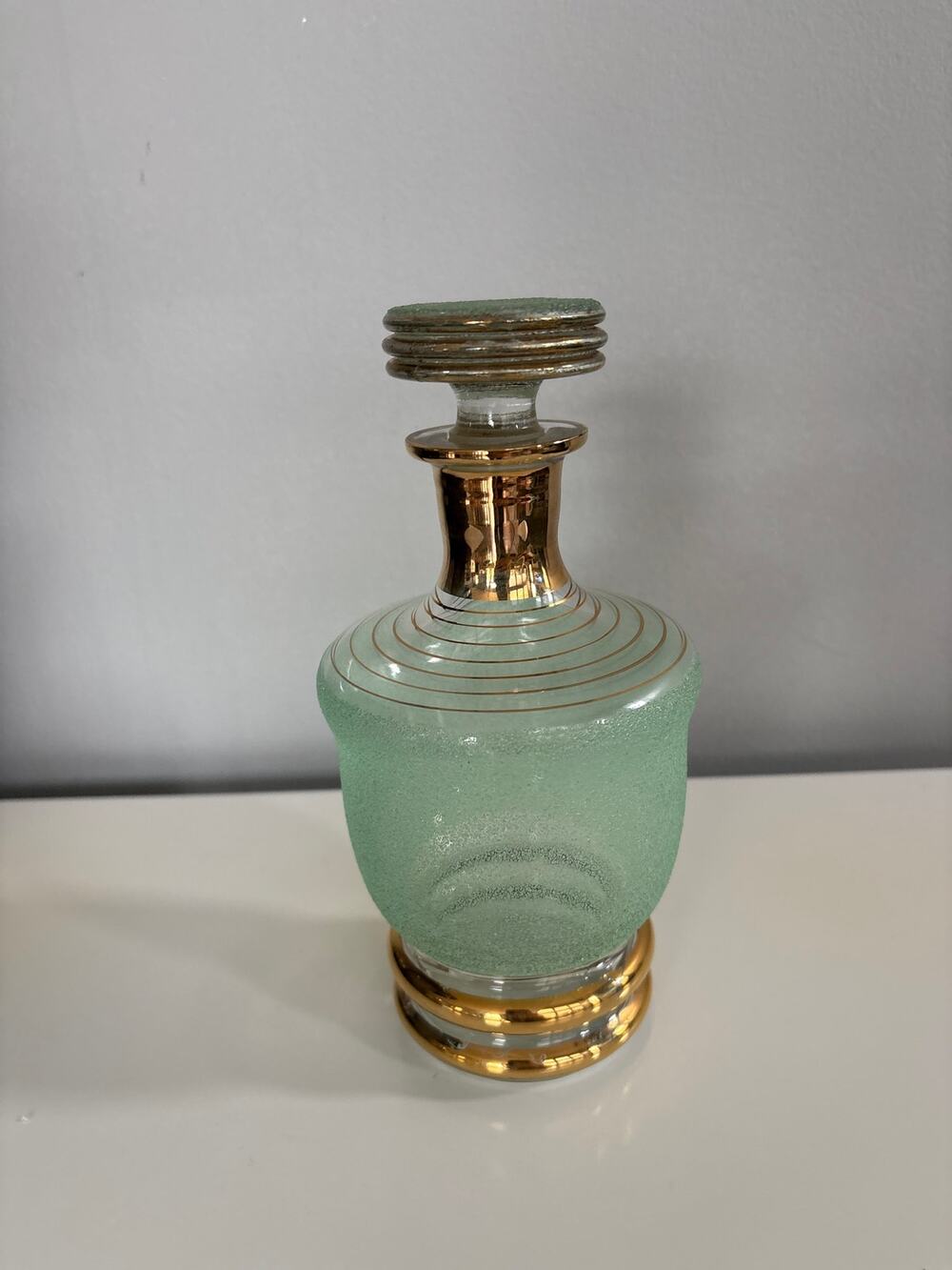 Vtg Frosted Green Seafoam Green Decanter w/Stopper